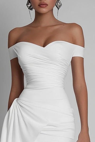 White Bodycon Chiffon Short Graduation Dress with Sash